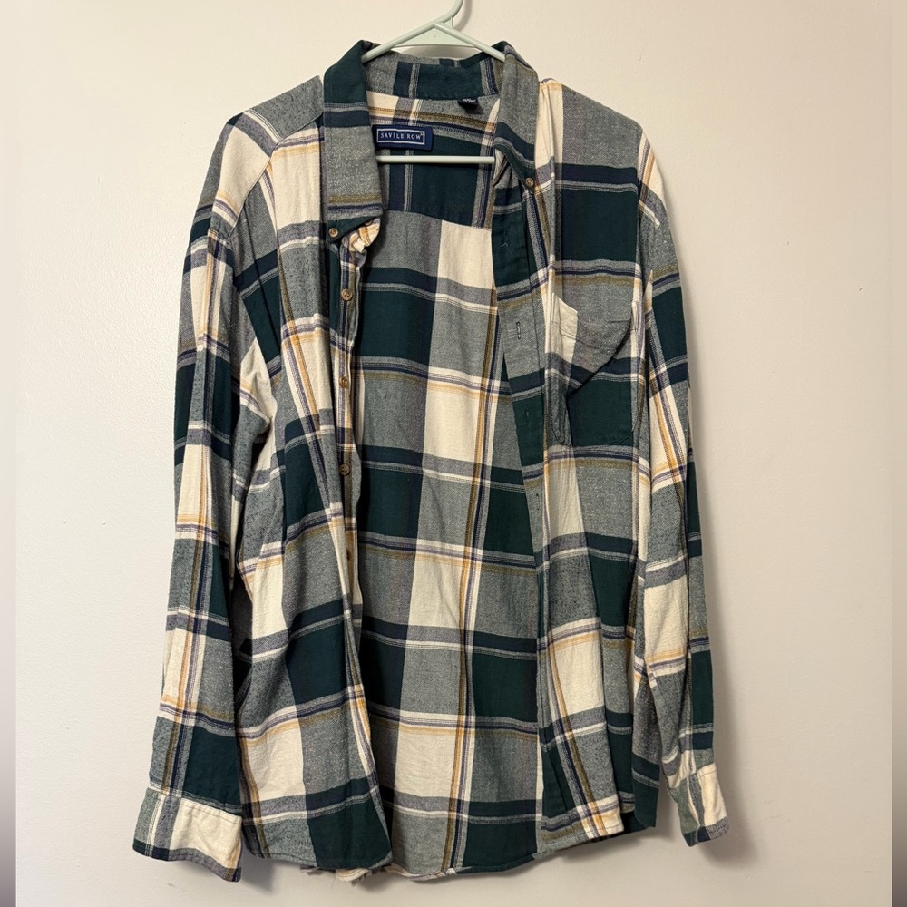 Green and Cream Plaid Men's Casual Shirt